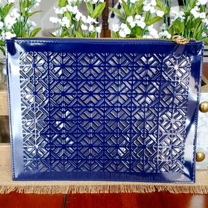 TORY BURCH~Navy Patent Laser Cut-Out Oversize Clutch